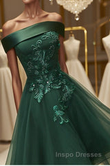 Off Shoulder Green Lace Floral Evening Prom Dress, Short Green Lace Homecoming Dress, Green Formal Evening Dress