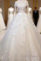 Off Shoulder Lace Long Evening Prom Wedding Dress
