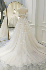 Off Shoulder Light Champagne Tulle Lace Long Evening Prom Dress, Light Champagne Lace Formal Evening Dress