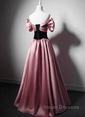 Off Shoulder Satin Scoop A-Line Long Party Dress Evening Prom Dress Evening Dress