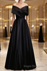 Off the Shoulder Black Long Evening Prom Dress with Corset Back, Black Off the Shoulder Formal Evening Dress