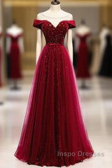 Off The Shoulder Burgundy Formal Long Evening Prom Dress A Line Velvet Evening Dress