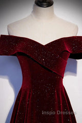 Off The Shoulder Burgundy Long Evening Prom Dress, Burgundy Off Shoulder Long Formal Evening Dress