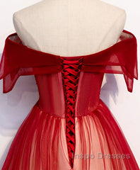 Off The Shoulder Burgundy Evening Prom Dress, Wine Red Off Shoulder Formal Graduation Dress