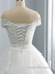 Off-the-Shoulder Lace Sequins Ball Gown Wedding Dress