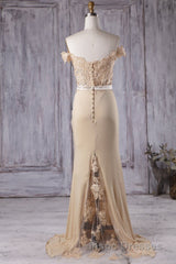 Off the Shoulder Mermaid Champagne Lace Long Evening Prom Dress, Off Shoulder Mermaid Champagne Formal Graduation Evening Dress, Mermaid Champagne Lace Bridesmaid Dress
