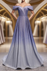 Off the Shoulder Purple Ombre Long Evening Prom Dress, Off the Shoulder Purple Formal Evening Dress with Corset Back