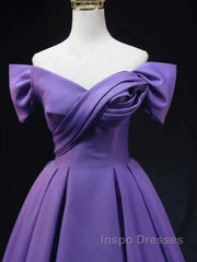 Off The Shoulder Purple Satin Ruched Evening Prom Dress