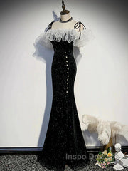 Off The Shoulder Shiny Black Mermaid Evening Prom Dress, Off Shoulder Shiny Black Long Formal Evening Dress