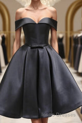 Off the Shoulder Short Black Evening Prom Dress, Little Black Formal Graduation Homecoming Dress