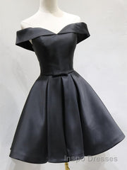 Off the Shoulder Short Black Evening Prom Dress, Little Black Formal Graduation Homecoming Dress