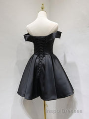 Off the Shoulder Short Black Evening Prom Dress, Little Black Formal Graduation Homecoming Dress