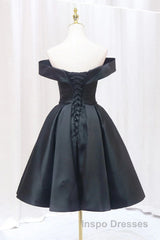 Off the Shoulder Short Black Evening Prom Dress, Off Shoulder Short Black Formal Graduation Dress