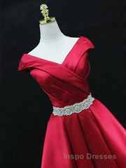 Off the Shoulder Short Burgundy Evening Prom Dress, Short Wine Red Formal Graduation Homecoming Dress