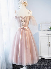 Off the Shoulder Short Pink Evening Prom Dress with Corset Back, Short Pink Formal Graduation Bridesmaid Dress