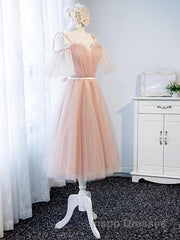 Off the Shoulder Short Pink Evening Prom Dress with Corset Back, Short Pink Formal Graduation Bridesmaid Dress