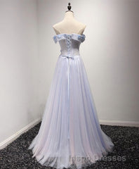 Light Blue Tulle Lace Long Evening Prom Dress, Lace Evening Prom Dress