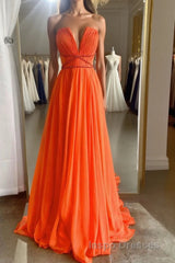 Orange Aline chiffon long Evening Prom Dress, orange long evening Dress