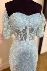 Pink 3D Floral Lace Sweetheart Mermaid Long Evening Prom Dress with Slit