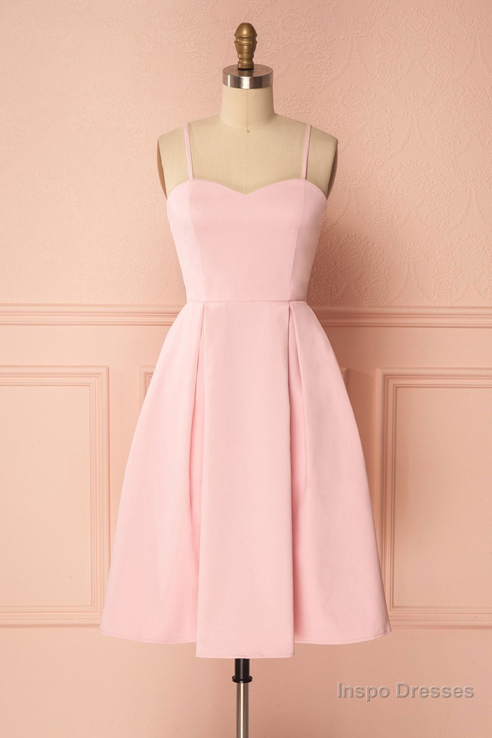 Pink satin short prom dress, pink homecoming dress