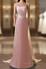 Pink Simple Mermaid Straps Long Evening Dress, Pink Formal Dress Evening Prom Dress