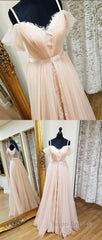 Pink sweetheart neck tulle long Evening Prom Dress, pink evening Dress