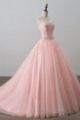Pink tulle lace long Evening Prom Dress, pink tulle evening Dress
