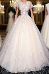 Pink tulle lace long Evening Prom Dress, pink tulle lace evening Dress