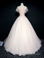 Pink tulle lace long Evening Prom Dress, pink tulle lace evening Dress