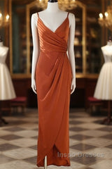 Pleated Pumpkin Sheath Bridesmaid Dress With Belt