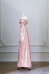 Pretty A Line Off The Shoulder Sequin Pink Long Evening Prom Dress Evening Gowns