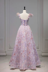 Pretty A Line Spaghetti Straps Pink Floral Long Length Evening Dress Evening Prom Dress
