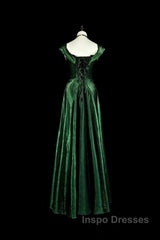 Pretty A Line Sweetheart Ruffles Long Evening Dress Green Velvet Evening Prom Dress