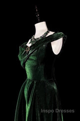 Pretty A Line Sweetheart Ruffles Long Evening Dress Green Velvet Evening Prom Dress