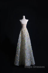 Pretty A Line Sweetheart Tulle Floral Long Evening Prom Dress Evening Gowns