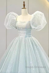 Pretty Ball Gown Square Neckline Short Sleeves Long Evening Party Dress Evening Prom Dress