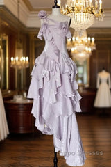 Pretty Irregular Ruffled Suspender Evening Prom Dress With Detachable Rose Long Birthday Dress For Women