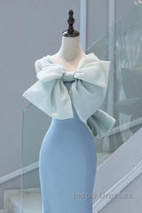Pretty Mermaid Blue Satin Long Evening Dress Evening Prom Dress