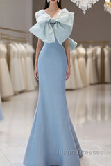 Pretty Mermaid Blue Satin Long Evening Dress Evening Prom Dress