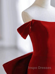 Pretty Mermaid Off The Shoulder Burgundy Satin Long Evening Dress Evening Prom Dress