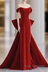 Pretty Mermaid Off The Shoulder Burgundy Satin Long Evening Dress Evening Prom Dress