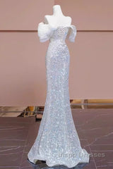 Pretty Mermaid Off The Shoulder Sequin Long Evening Party Dress Evening Prom Dress