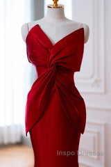 Pretty Mermaid One Shoulder Red Satin Long Evening Dress Evening Prom Dress