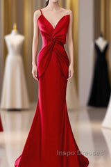 Pretty Mermaid One Shoulder Red Satin Long Evening Dress Evening Prom Dress