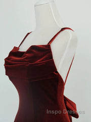Pretty Mermaid Spaghetti Straps Wine Red Velvet Long Evening Dress Evening Prom Dress