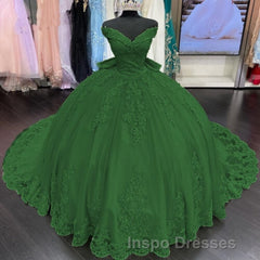 Princess Lace Off Shoulder Gold Quinceanera Dress Applique With Bow