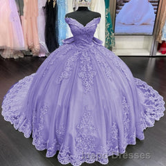 Princess Lace Off Shoulder Gold Quinceanera Dress Applique With Bow