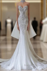 Princess Mermaid Sweetheart White Tulle Long Wedding Dress Brides Dress