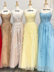 Princess Straps Long Evening Prom Dress with Lace Appliques,Evening Prom Gowns