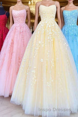 Princess Straps Long Evening Prom Dress with Lace Appliques,Evening Prom Gowns